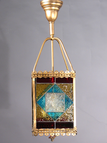 Multi-colored Leaded Glass Gas Lantern